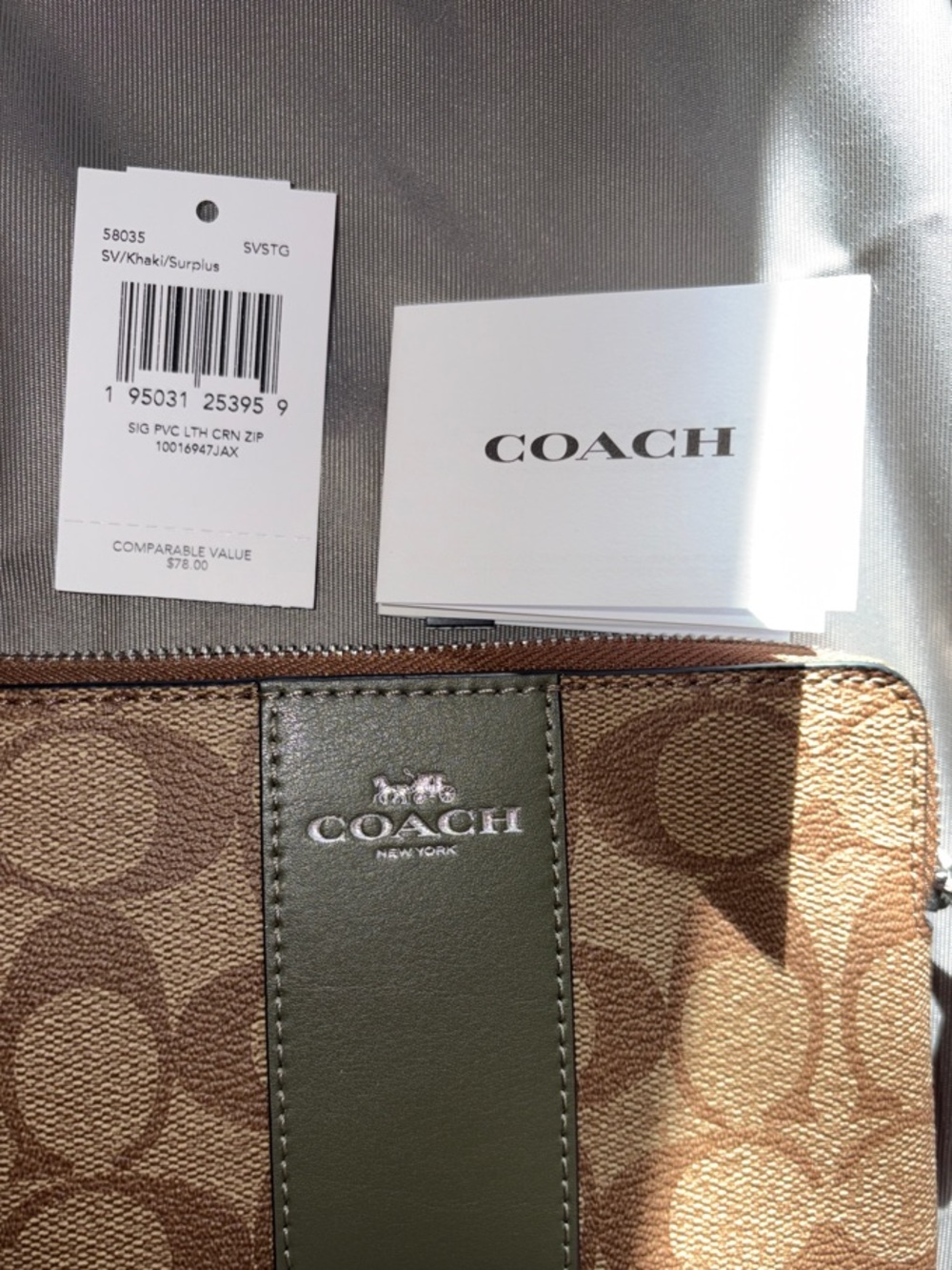 Coach Brown Monogram Wristlet with Olive Accent - Picture 3 of 6